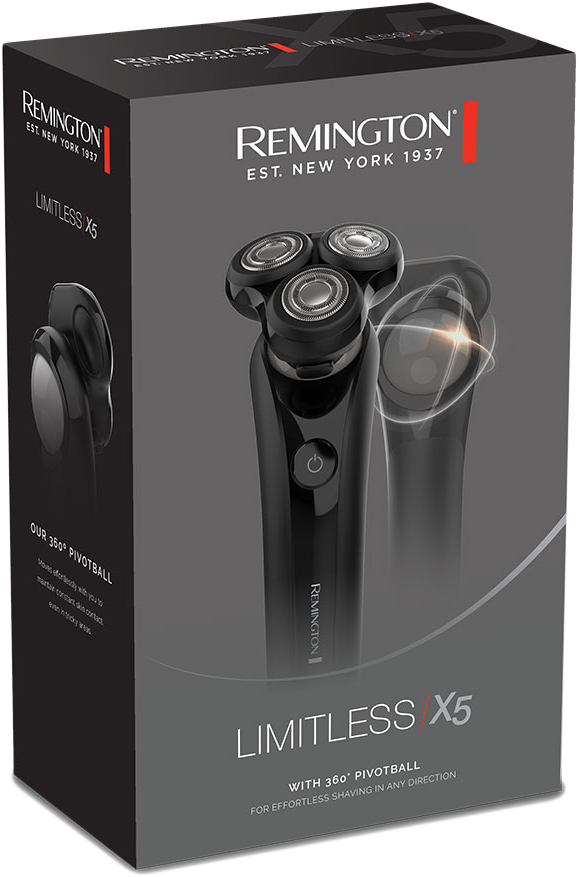Egy fekete Remington Limitless X5 elektromos borotva doboza, a borotva képével.