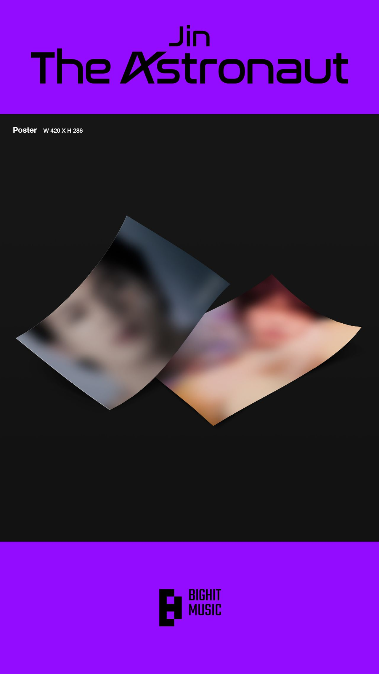 Zwei verschwommene Poster mit Gesichtern, auf dunklem lila Hintergrund mit Text und Logo.