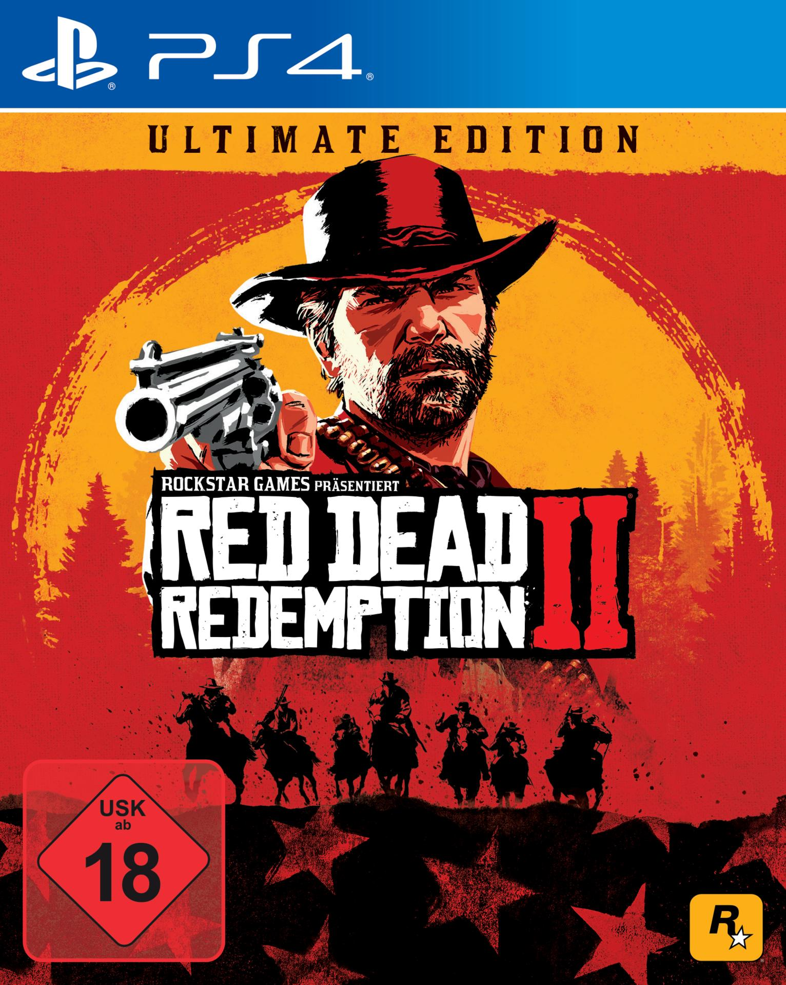 Das Spielcover zeigt einen Mann mit einer Waffe und das Logo "Red Dead Redemption 2".
