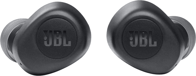 Két fekete JBL fülhallgató felfelé néz.
