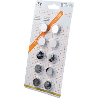 Pilas botón- ISY IBA-3032, Pack 10 pilas de botón, Litio alcalino, Plata