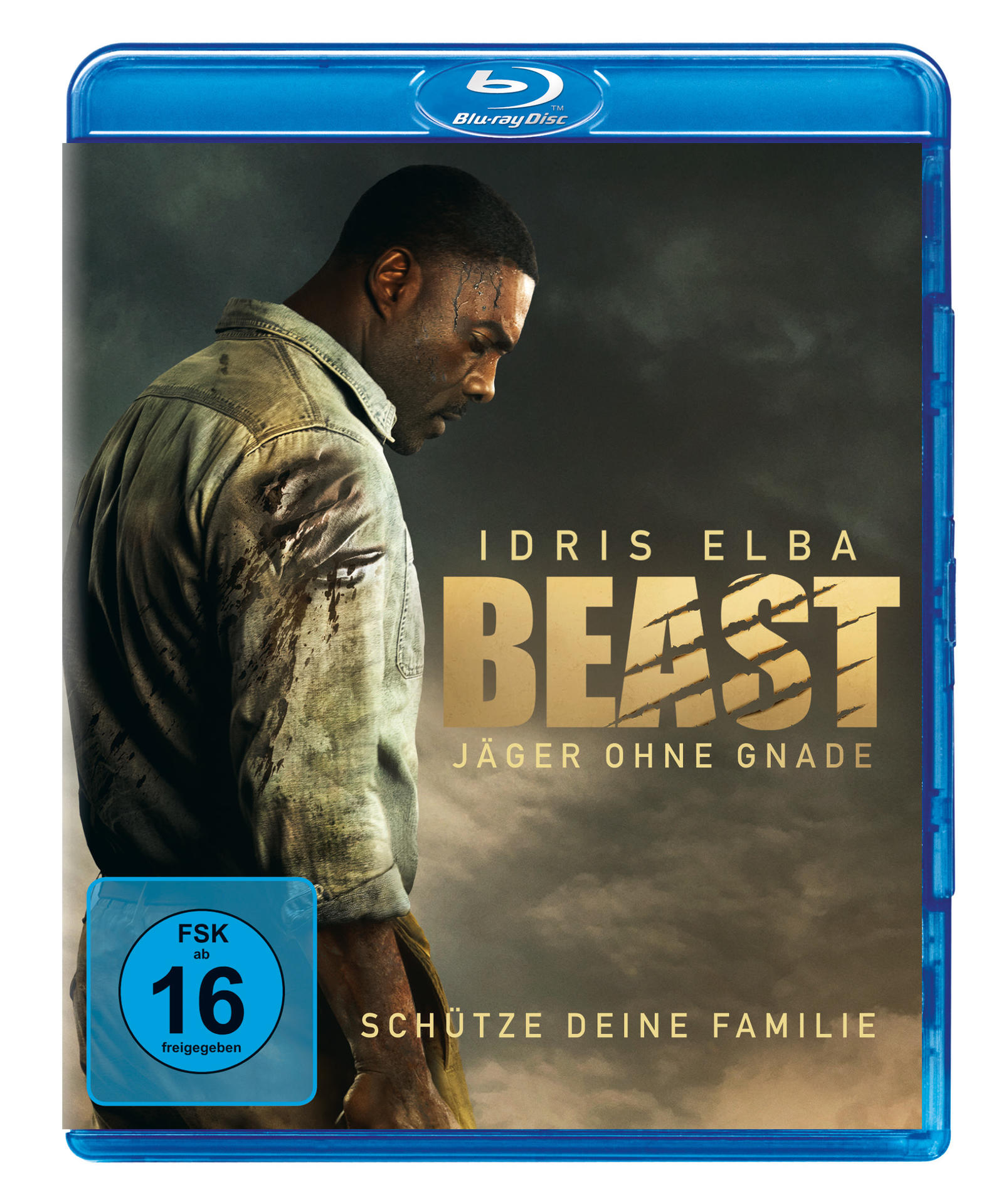 Blu-ray-Cover für 'Beast'. Das Bild von Idris Elba ist auf dem Cover.