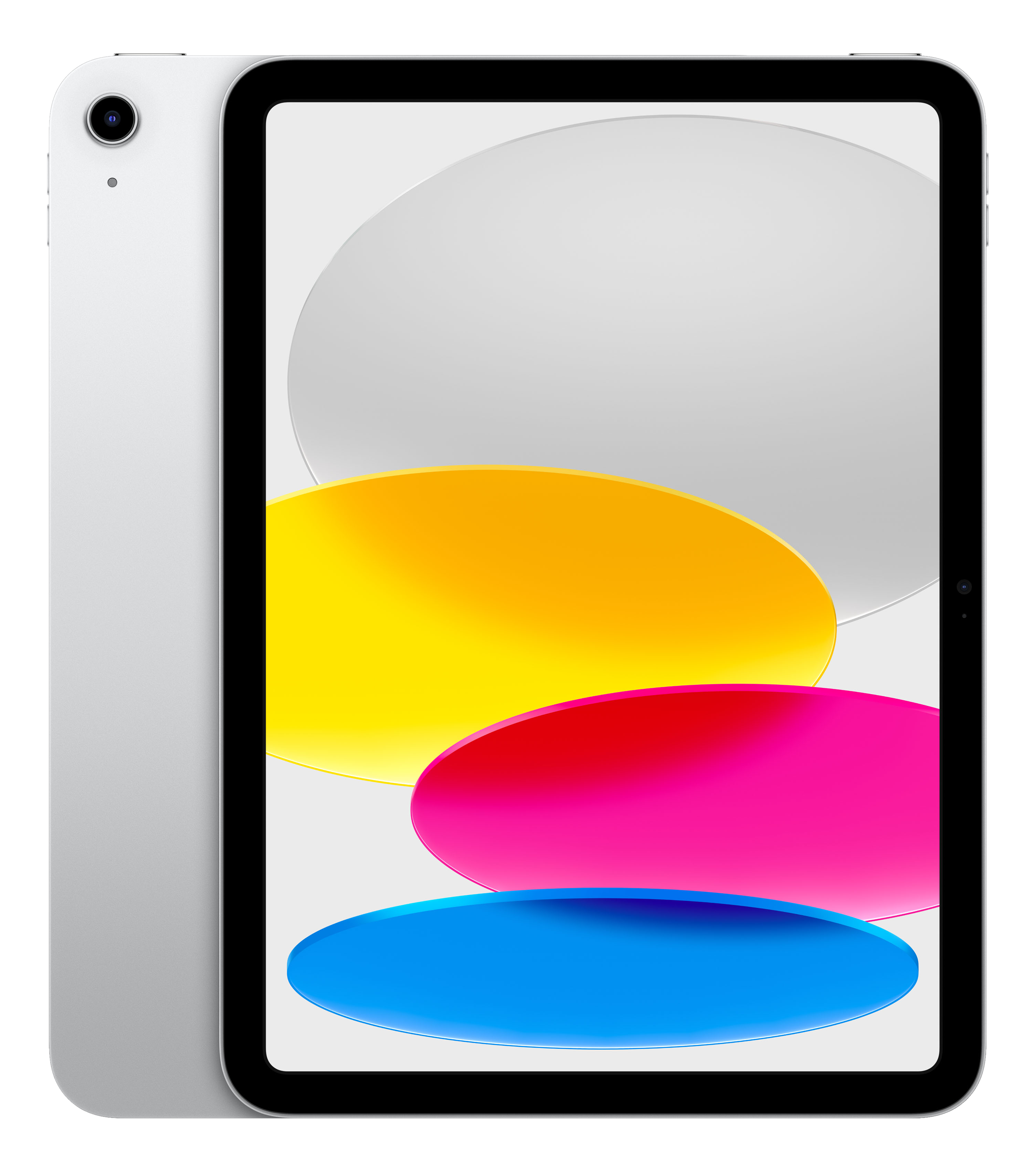 Silbernes iPad. Schwarzer Bildschirm und Rückseite. Schwarzer Hintergrund.