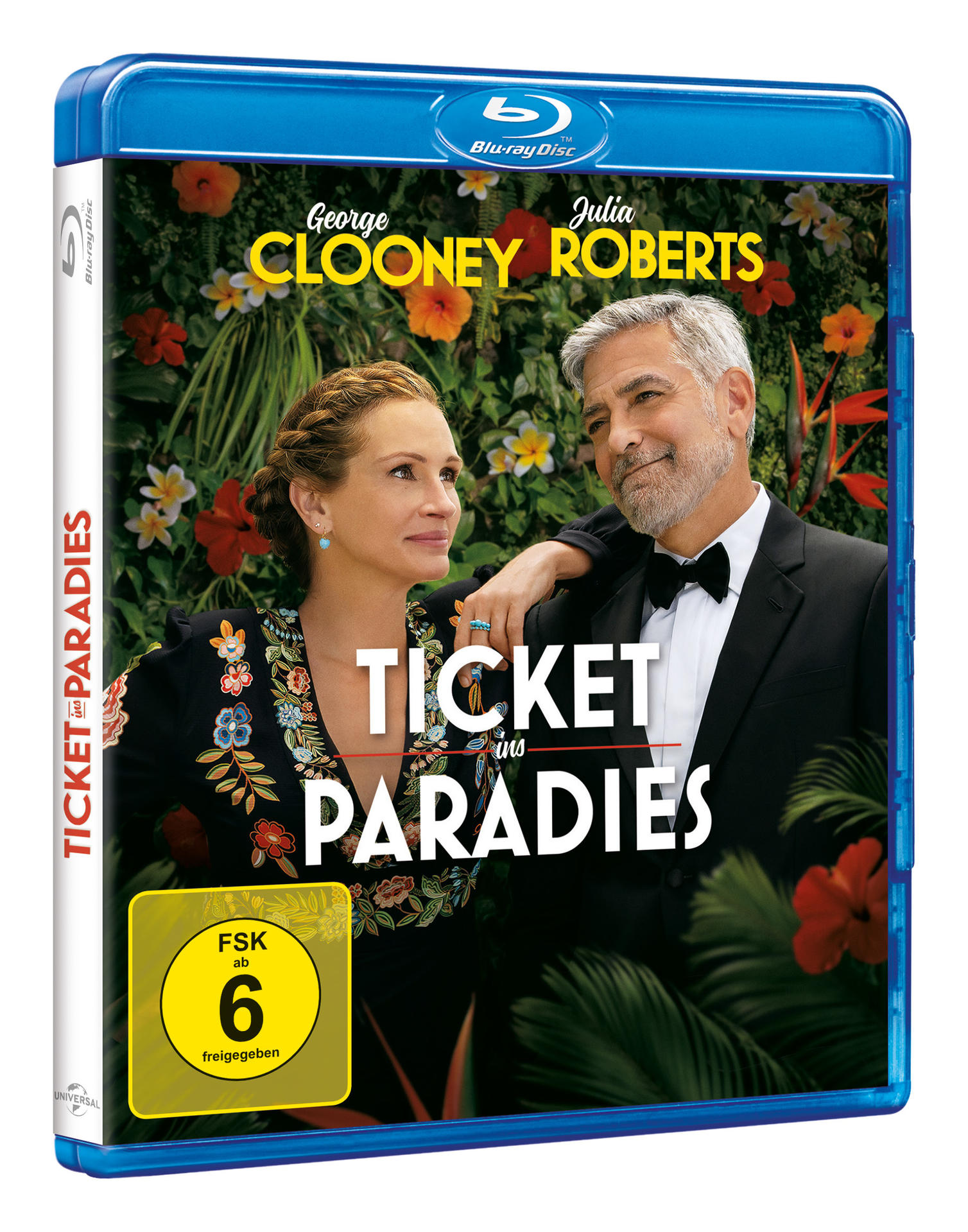 Blu-ray Cover: George Clooney und Julia Roberts vor tropischer Kulisse.