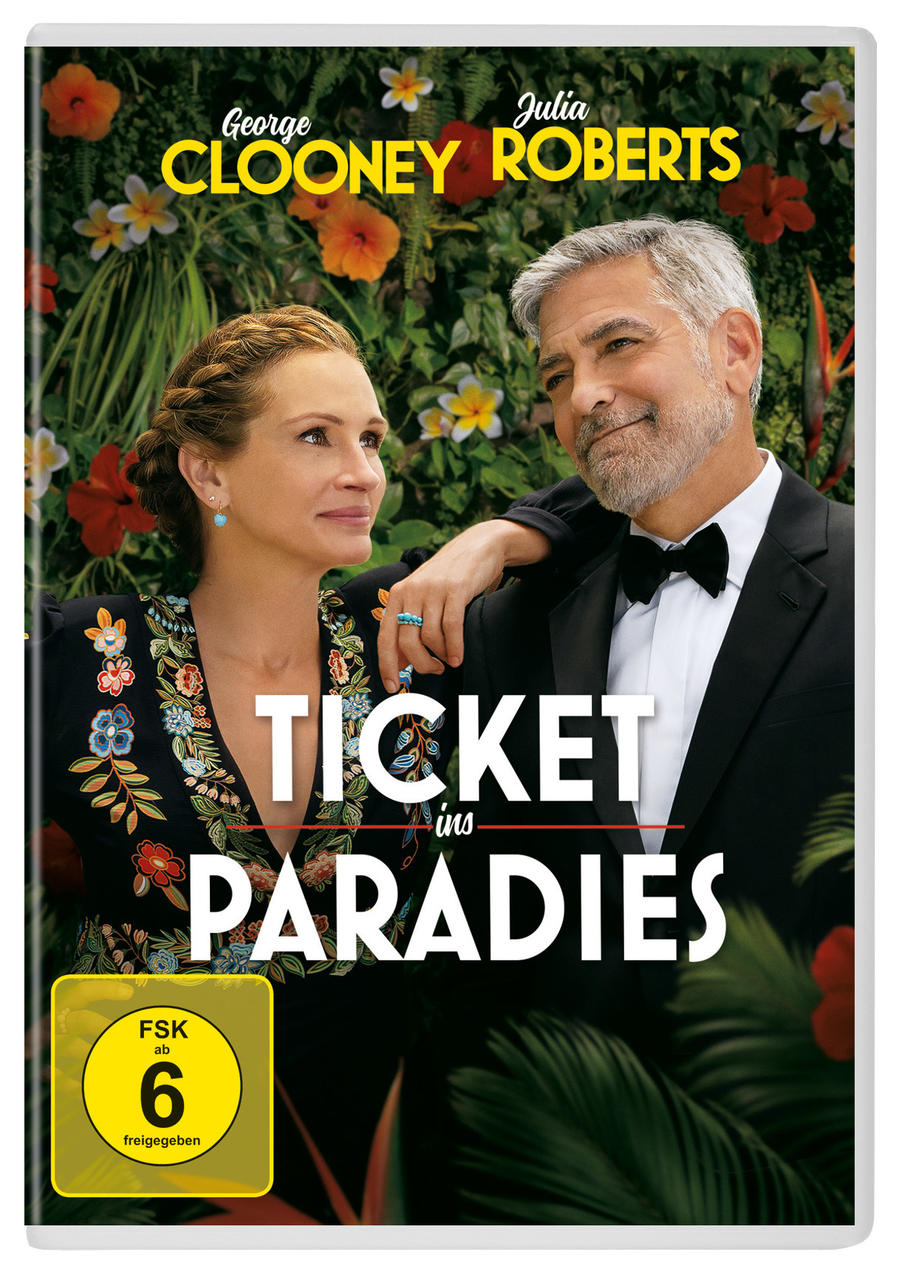 DVD-Cover mit Julia Roberts und George Clooney, Filmtitel 'Ticket ins Paradies'.