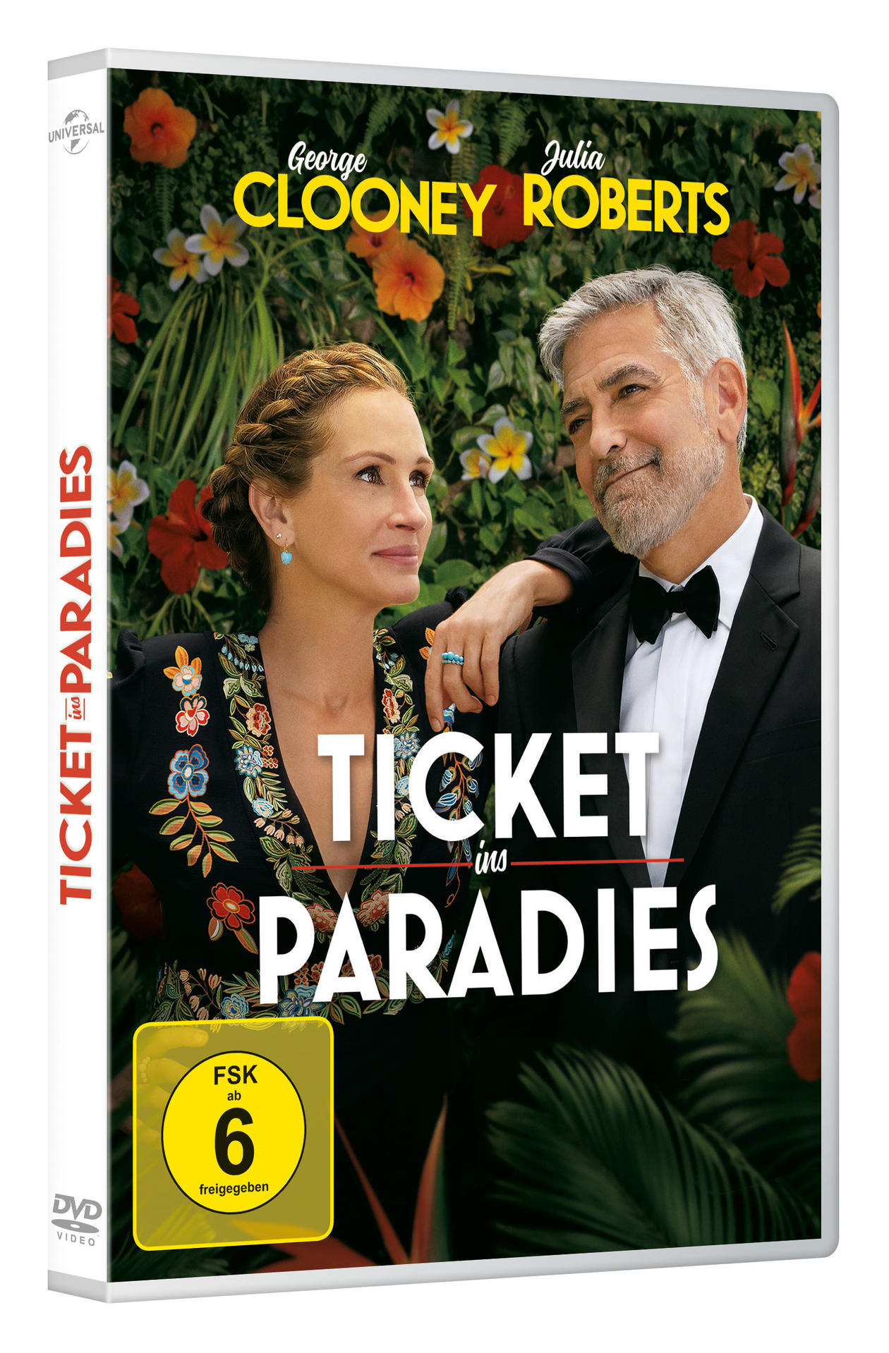Eine DVD-Hülle des Films Ticket to Paradise, mit George Clooney.