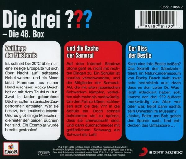 Rückseite eines Buchcovers mit deutschem Text. Drei Kästen mit Text und Logo.