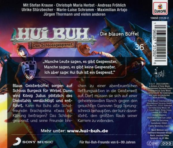 Buchcover von 'Hui Buh'. Text und Illustrationen auf Deutsch. Enthält Text über Geister.