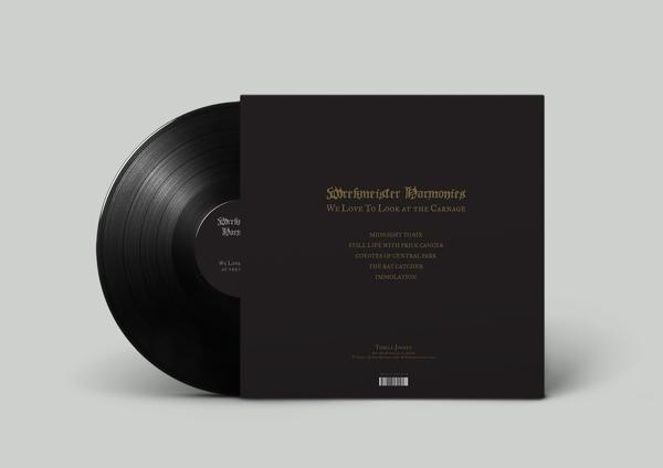 Schallplatte und Albumcover. Schwarze Schallplatte links, Cover rechts.