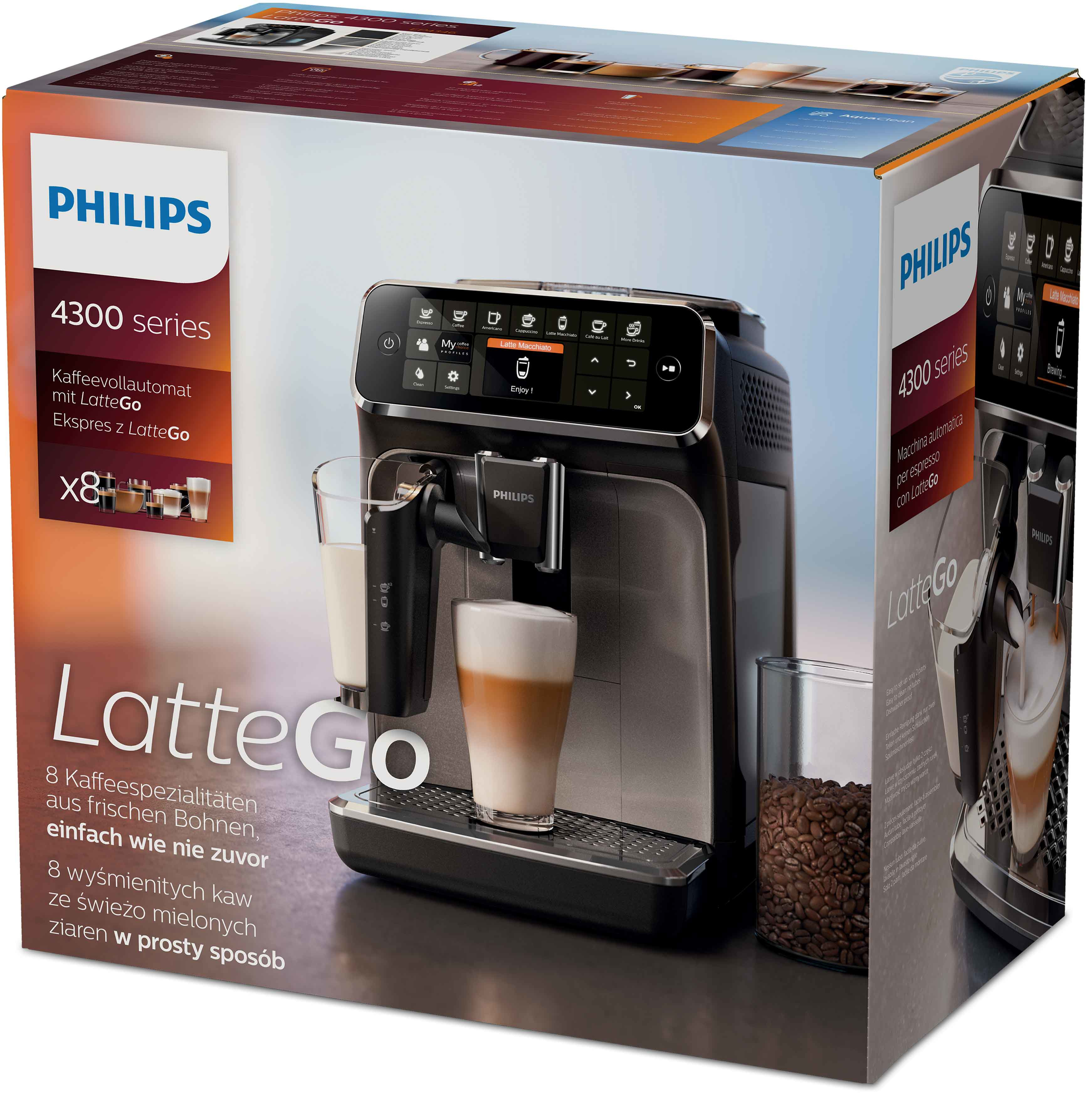 PHILIPS  LatteGo Series 4300 (EP4346/70) - Volautomatische espressomachine - Maximum aantal tassen: 2 - Extern melkreservoir - Zwart