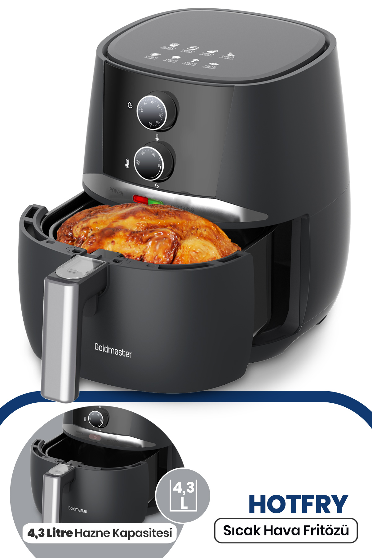GOLDMASTER Hotfry GM-7468 Sıcak Hava Fritözü Siyah