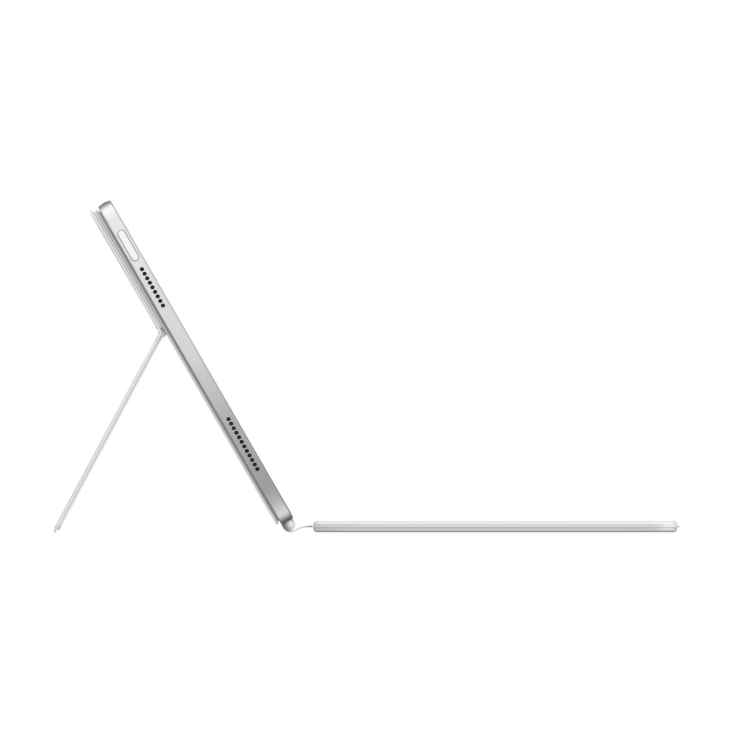 Tablet argento con penna argento. Lo sfondo è bianco.