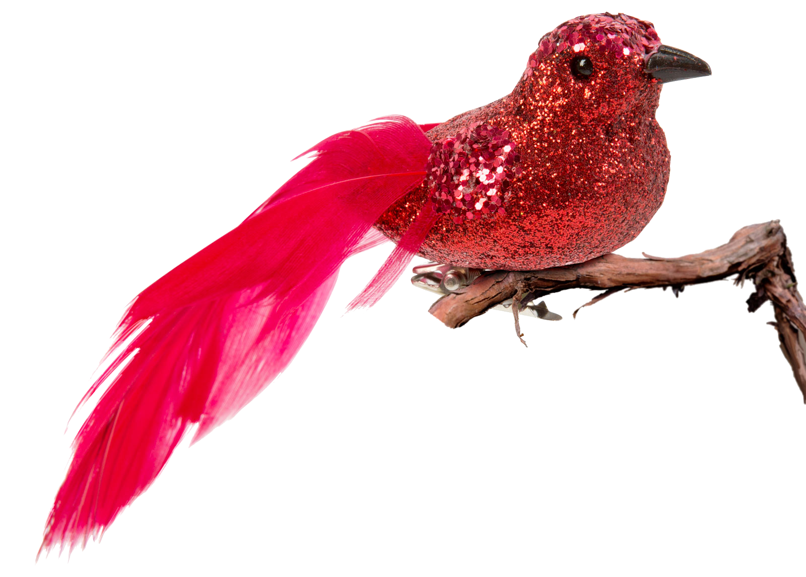 FAMILY CHRISTMAS Karácsonyi dísz - csipeszes glitteres madár piros 2 db / csomag