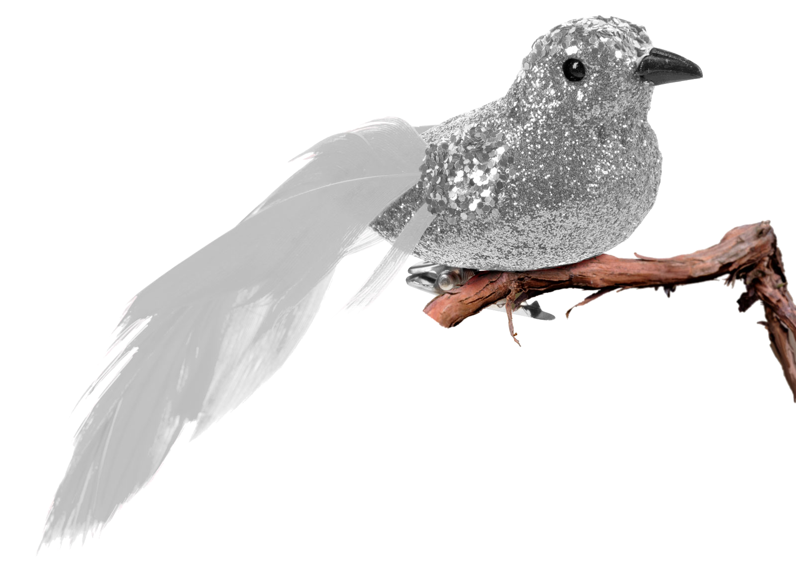 FAMILY CHRISTMAS Karácsonyi dísz - csipeszes glitteres madár ezüst 2 db / csomag