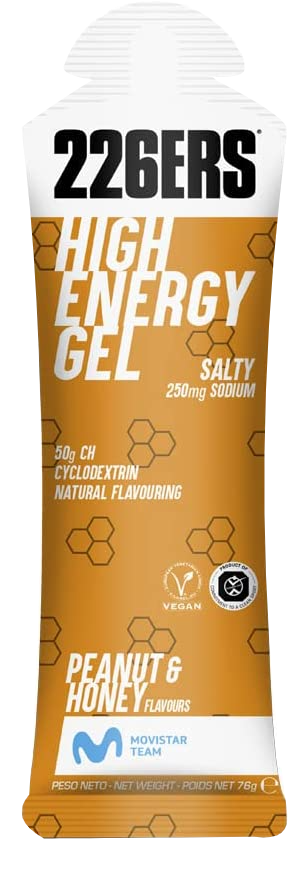 226ers High Energy gels con 50g de ciclodextrina como hidrato y 250 mg sodio vegano cacahuete 76g 50