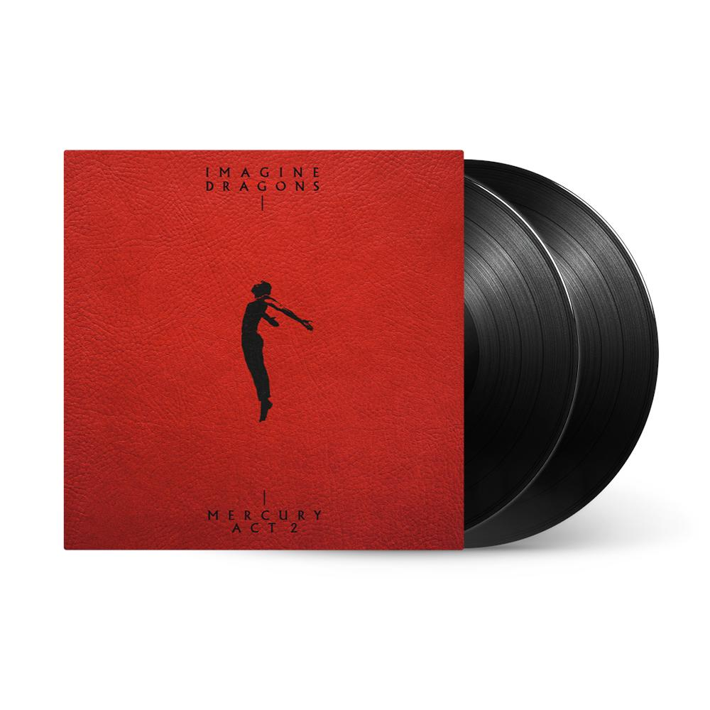 Pochette d'album avec silhouette sur fond rouge, avec deux disques vinyles noirs.