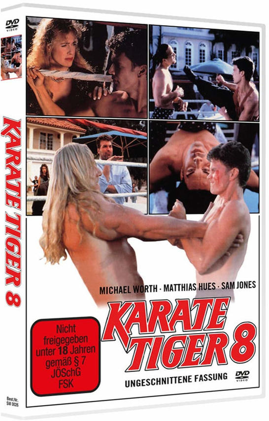 DVD-Cover des Films 'Karate Tiger 8'. Enthält mehrere Bilder von kämpfenden Personen und den Filmtitel.