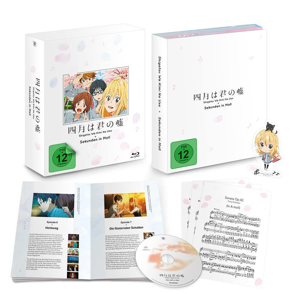 Box-Set des Anime "Your Lie in April". Enthält Boxen, Broschüren, CD und eine Charakterfigur.