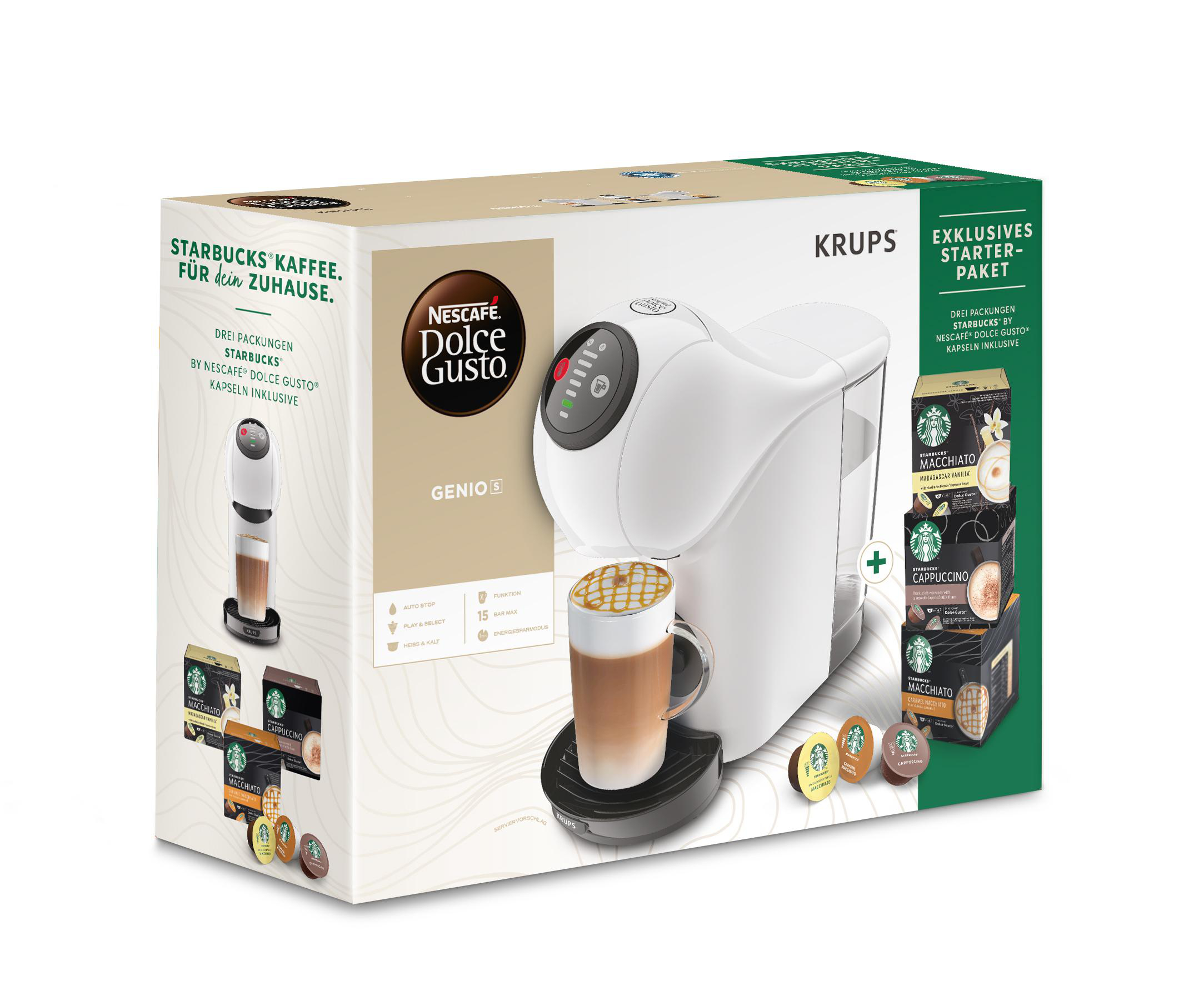 KRUPS KP2401.SBX22 Nescafé Dolce Gusto Genio S + 3 Kapselpackungen Kapselmaschine Weiß