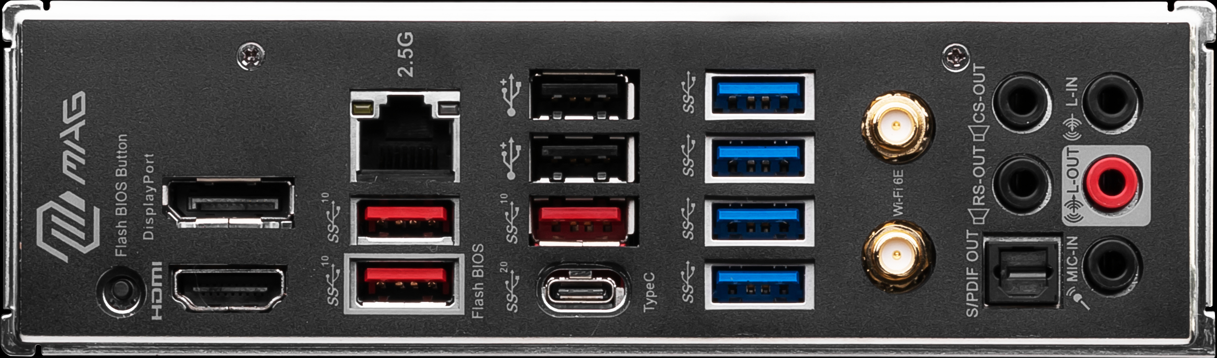 Nahaufnahme eines schwarzen Computer-Motherboards mit mehreren Anschlüssen und Steckern.
