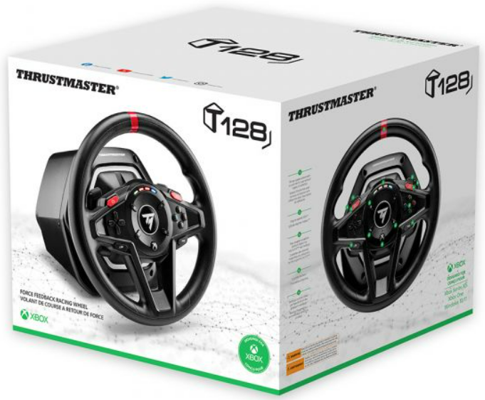Thrustmaster Rennradkasten. Radgrafik auf der Seite.