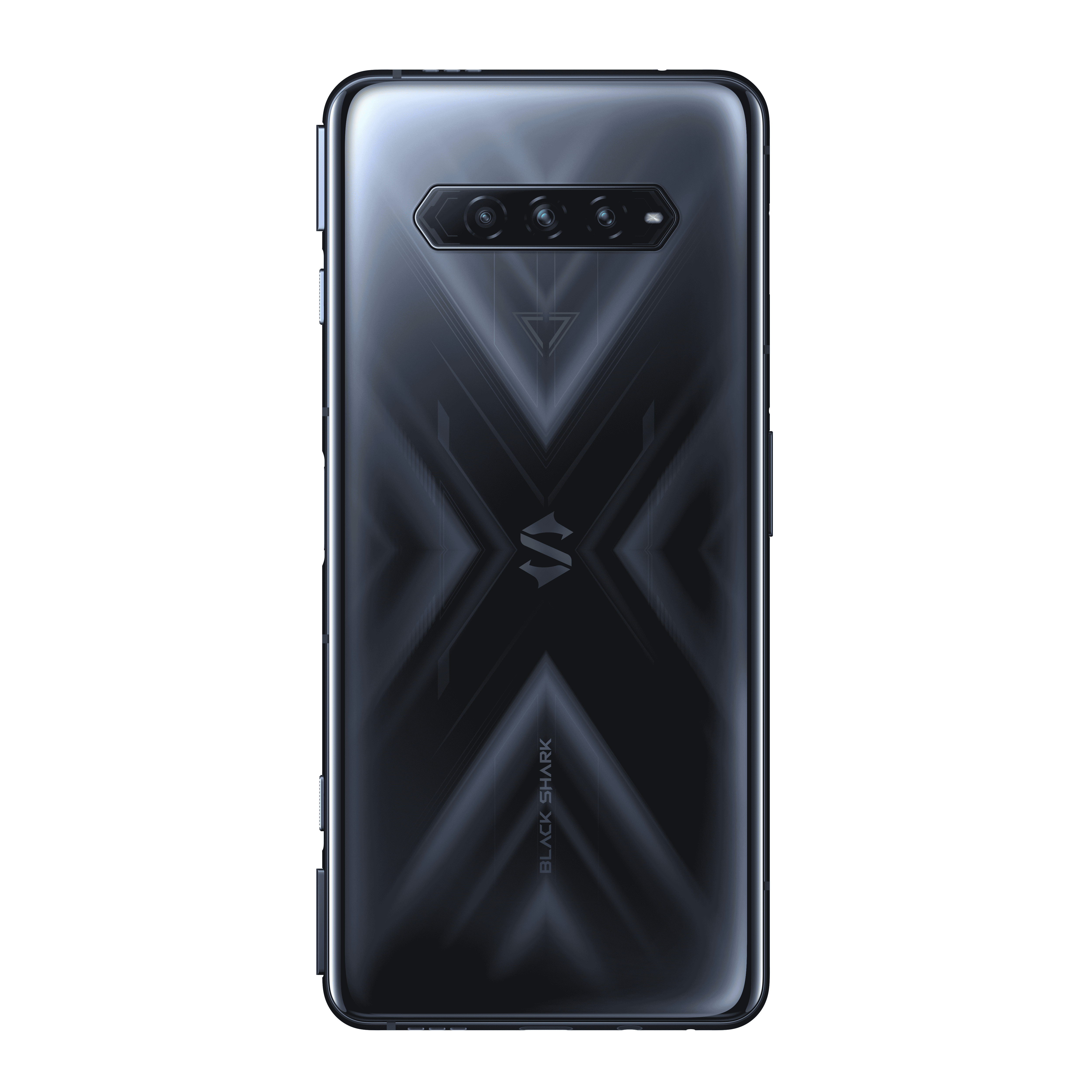 Parte trasera del teléfono Black Shark con configuración de cámara y logotipo.
