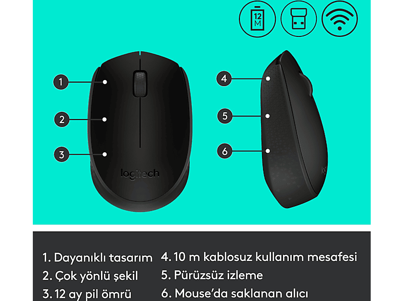 LOGITECH M171 USB Alıcılı Kablosuz Kompakt Mouse - Siyah_9