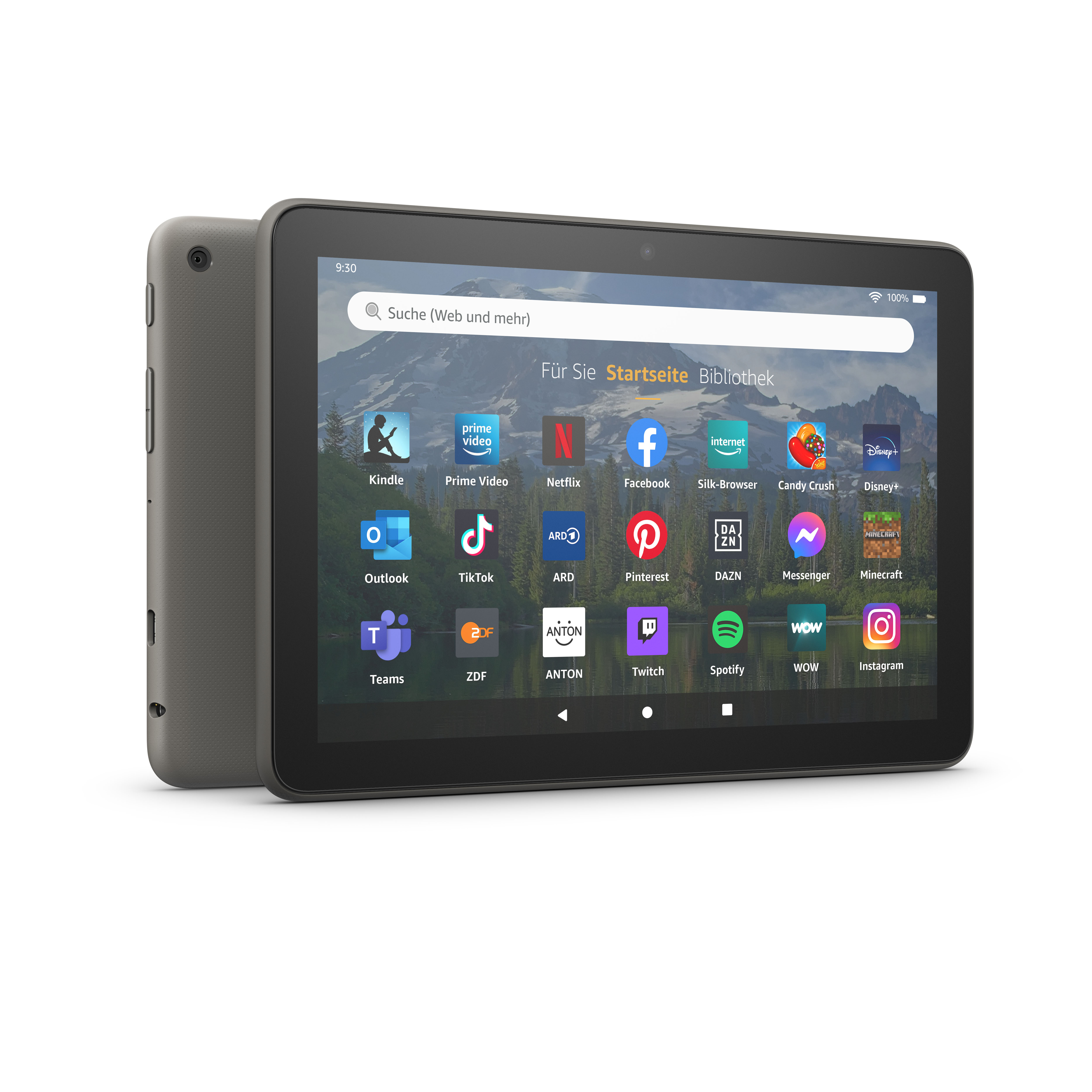 Tablet mit Bildschirm, der Apps zeigt, neben einem ähnlichen Tablet.