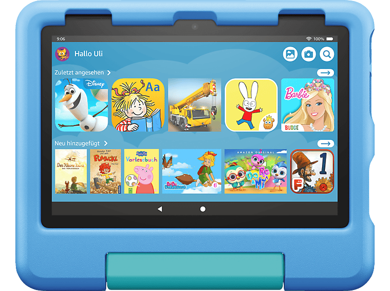 AMAZON Fire HD 8 Kids (2022), Tablet, 32 GB, 8 Zoll, Schwarz, mitgelieferte Hülle in Farbton Blau