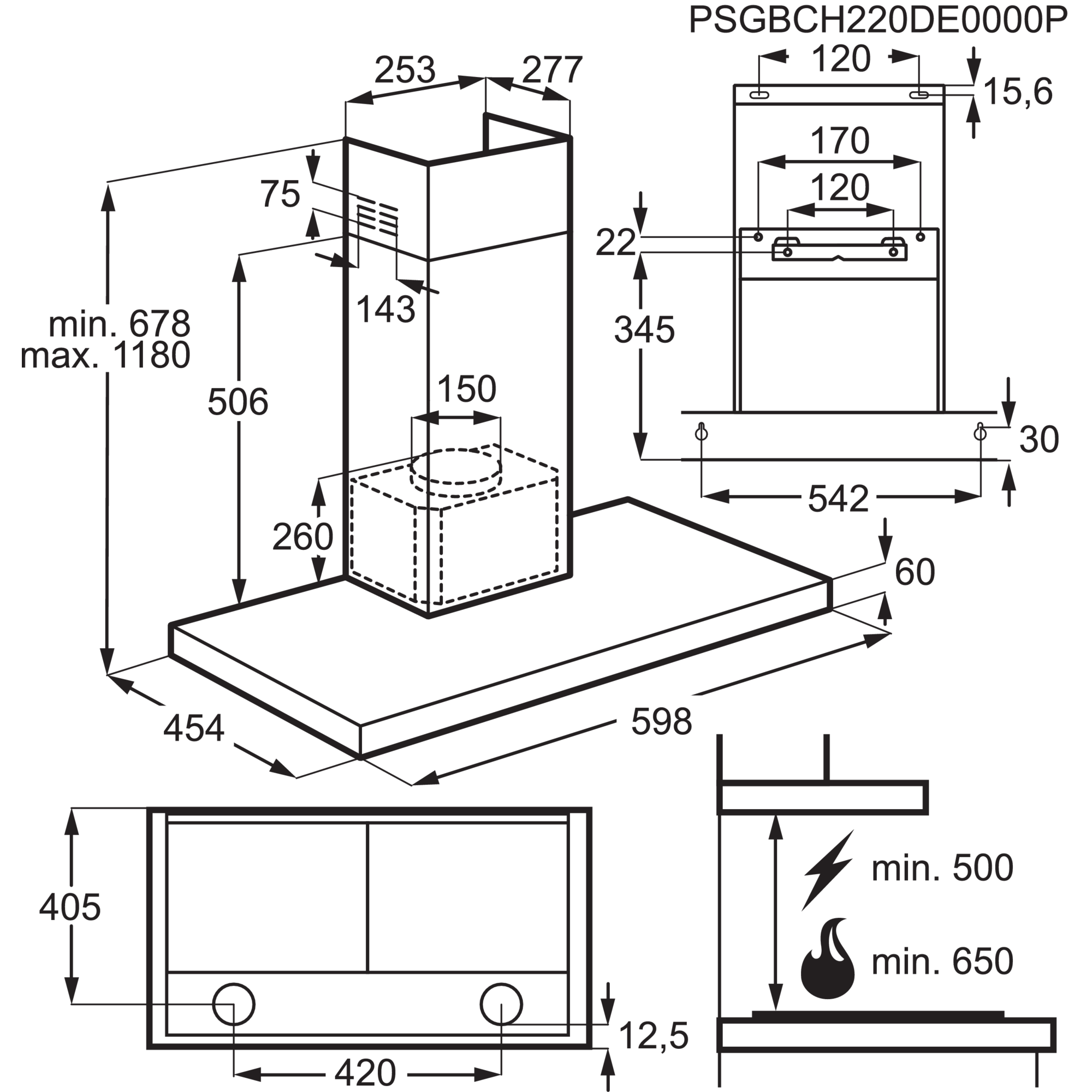 AEG DBE5660HB, Dunstabzugshaube (598 mm breit, 454 mm tief)