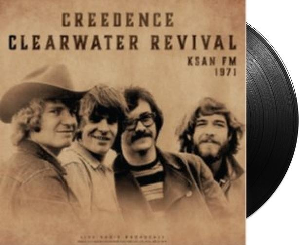 Creedence Clearwater Revival album borítója. A zenekar tagjai egy fotón. Fekete bakelit lemez jobbra.