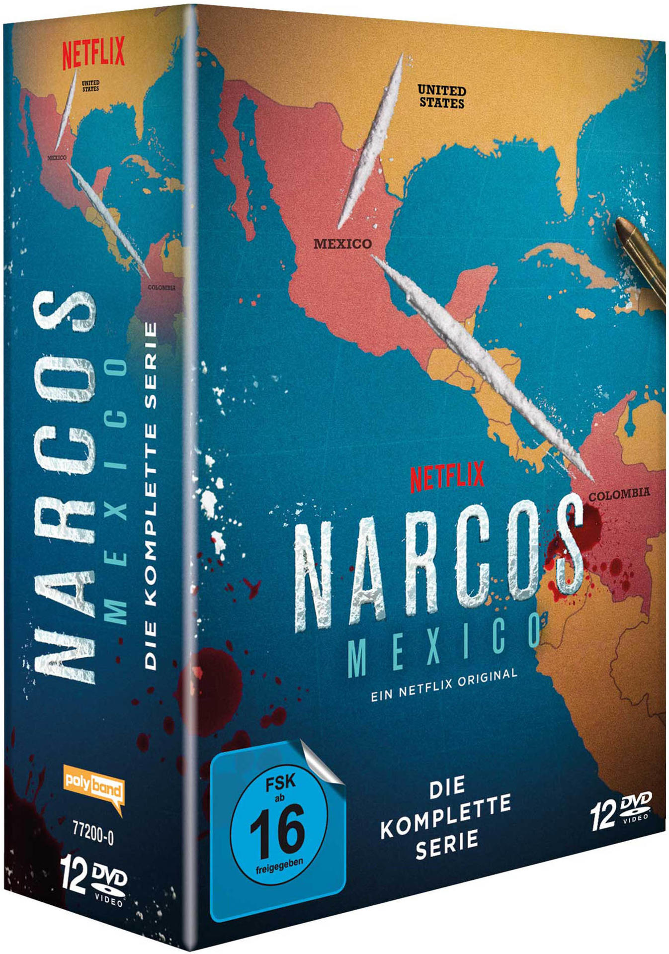 DVD-Box-Set: Narcos Mexico, mit Kartendesign und mehreren DVDs.