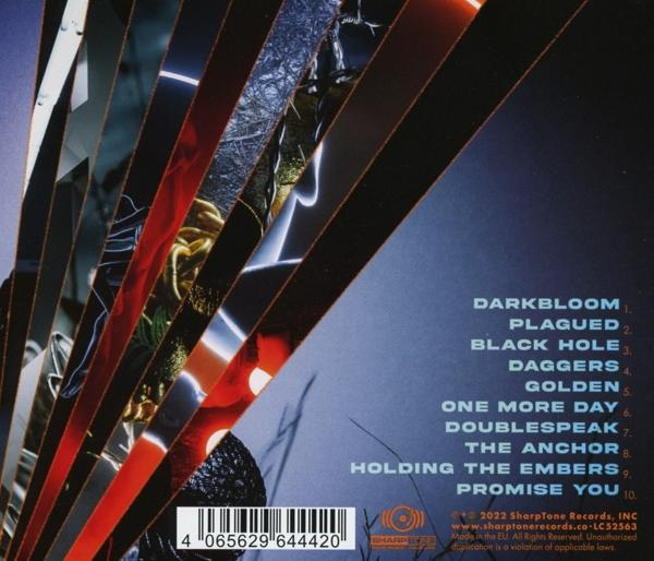 Albumcover mit Titeln. Dunkle Farben.