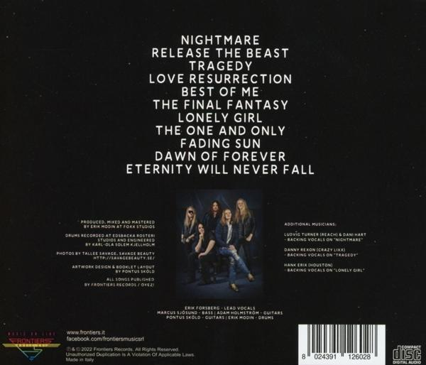 Rückseite einer CD mit Bandfoto und Songtiteln.