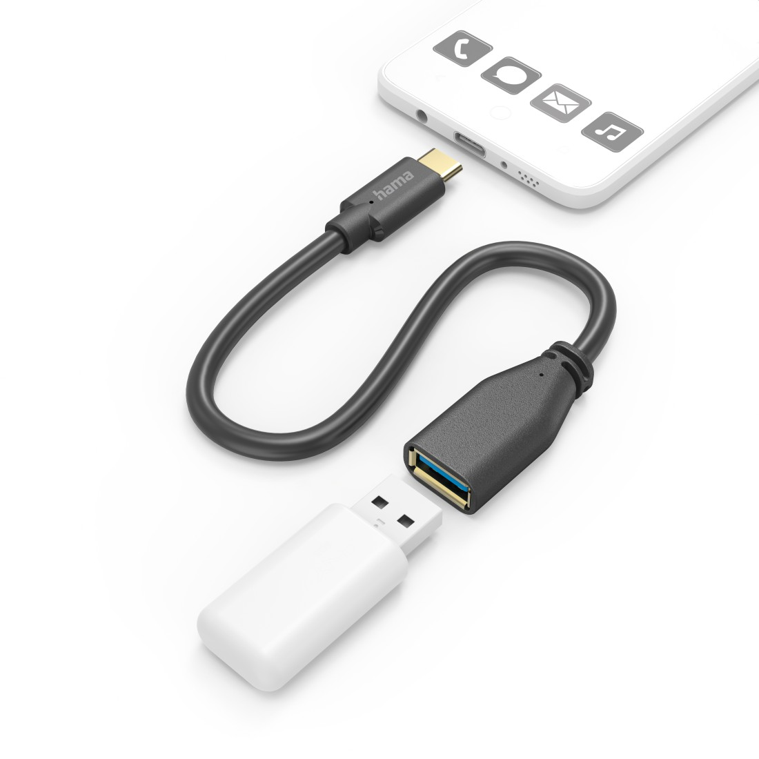 HAMA OTG USB-C-Stecker auf Adapterkabel, Schwarz USB-A-Buchse