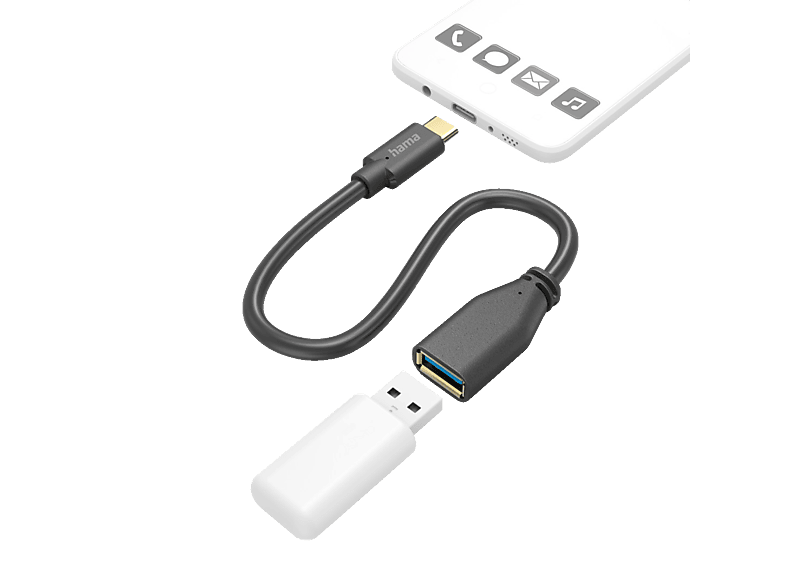 HAMA USB-A-Buchse auf OTG Schwarz USB-C-Stecker Adapterkabel,