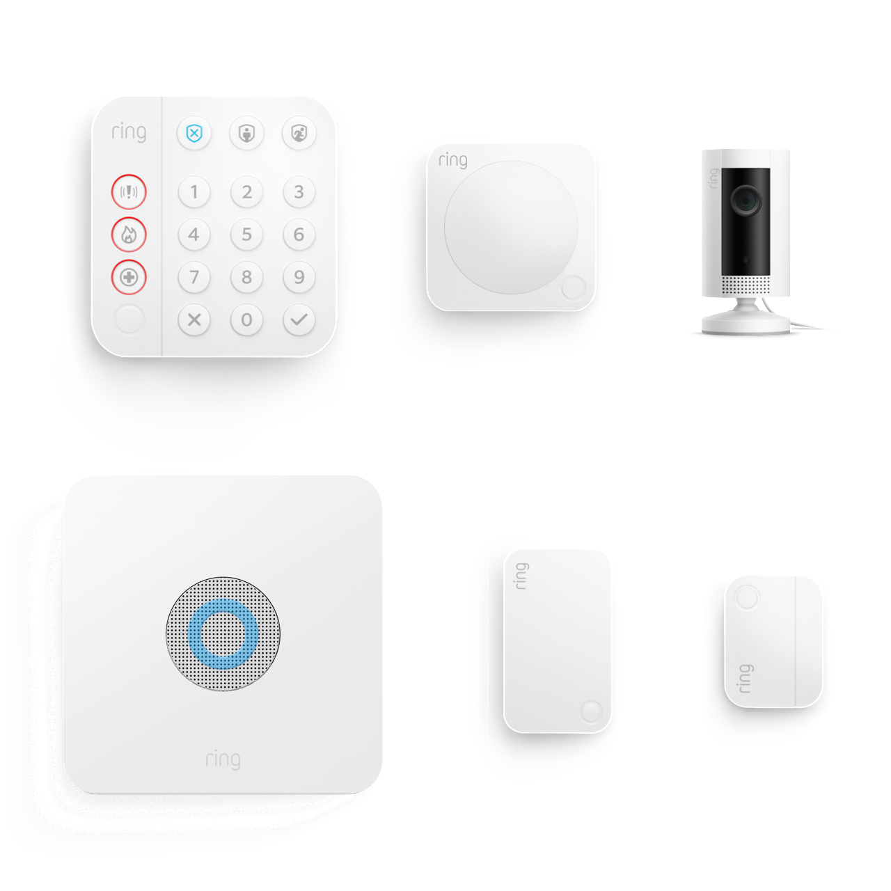 RING Alarm Security Kit, 5-teilig Weiß Cam Indoor + Gen.) (2. Überwachungssystem