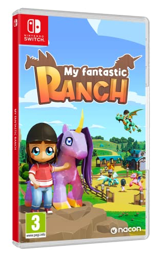 Caja de juego de Nintendo Switch. Arte del juego colorido muestra una niña, un unicornio y personajes fantásticos.