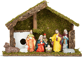 FAMILY CHRISTMAS karácsonyi dekoráció, Betlehem, kerámia+fa, 30 x 10 x 20 cm (58719)