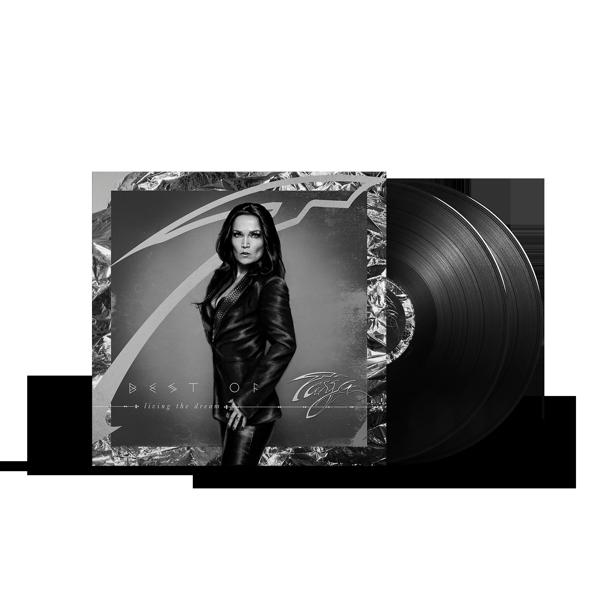 Zwart-wit albumhoes met een vrouw in leren jas. Twee zwarte vinylplaten.