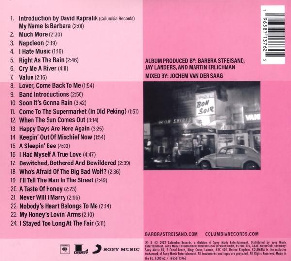 Rückseite einer CD mit Titelliste und Albumdetails, rosa Hintergrund.