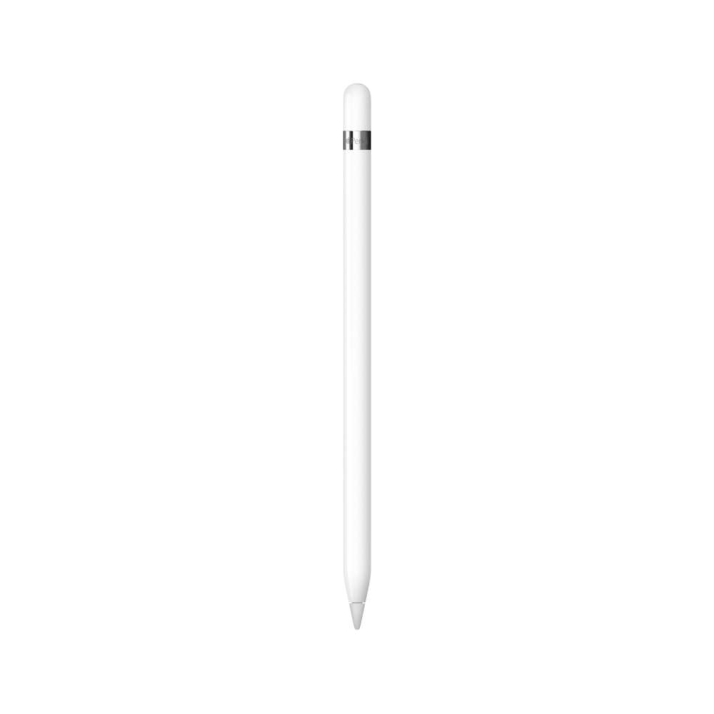 Apple Pencil blanco sobre fondo negro, un lápiz óptico con punta metálica.