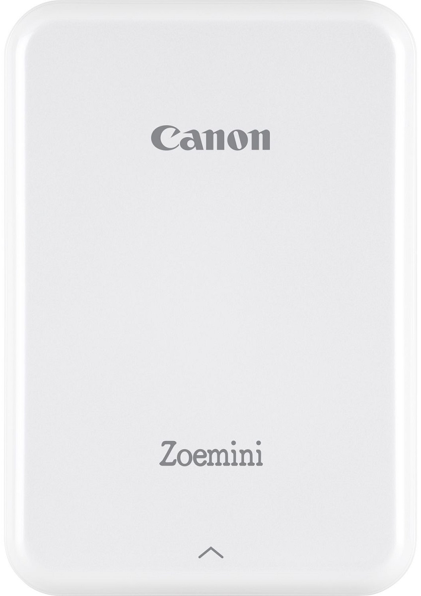 Fehér Canon Zoemini nyomtató. Canon és Zoemini szürkével nyomtatva.