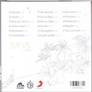 Rückseite eines CD-Albums mit Titelliste und einer Zeichnung von Palmen.