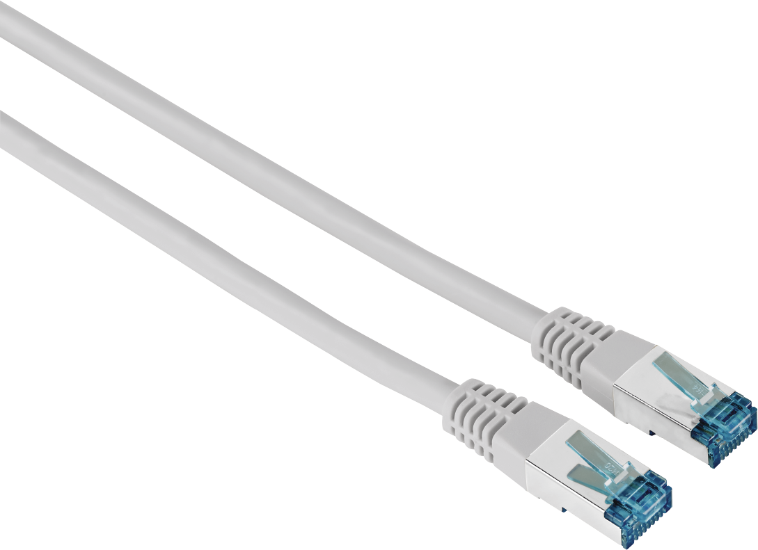 Due cavi Ethernet bianchi con connettori blu, paralleli.