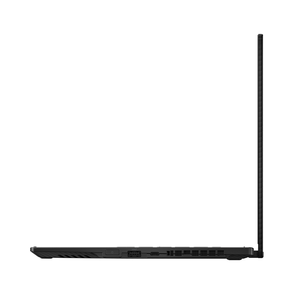 Una vista lateral de un portátil negro. La pantalla está cerrada, mostrando el perfil lateral.