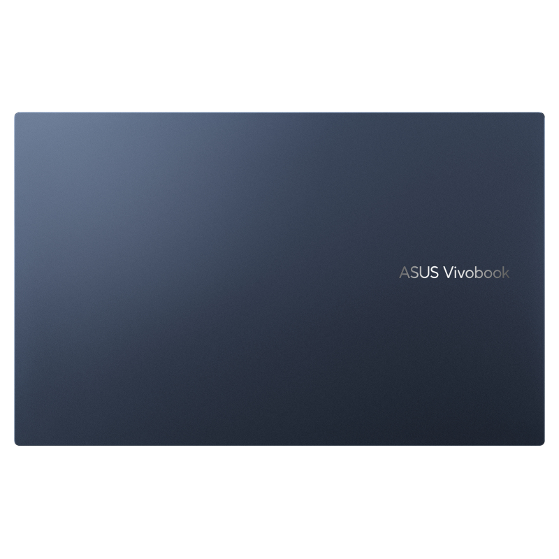 Parte trasera de portátil azul oscuro, con el logo ASUS Vivobook sobre fondo blanco.