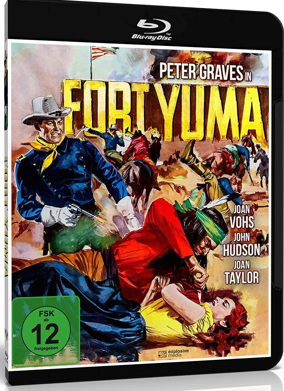 Blu-ray-Cover: Peter Graves in Fort Yuma. Menschen in Western-Kleidung in einer Kampfszene.