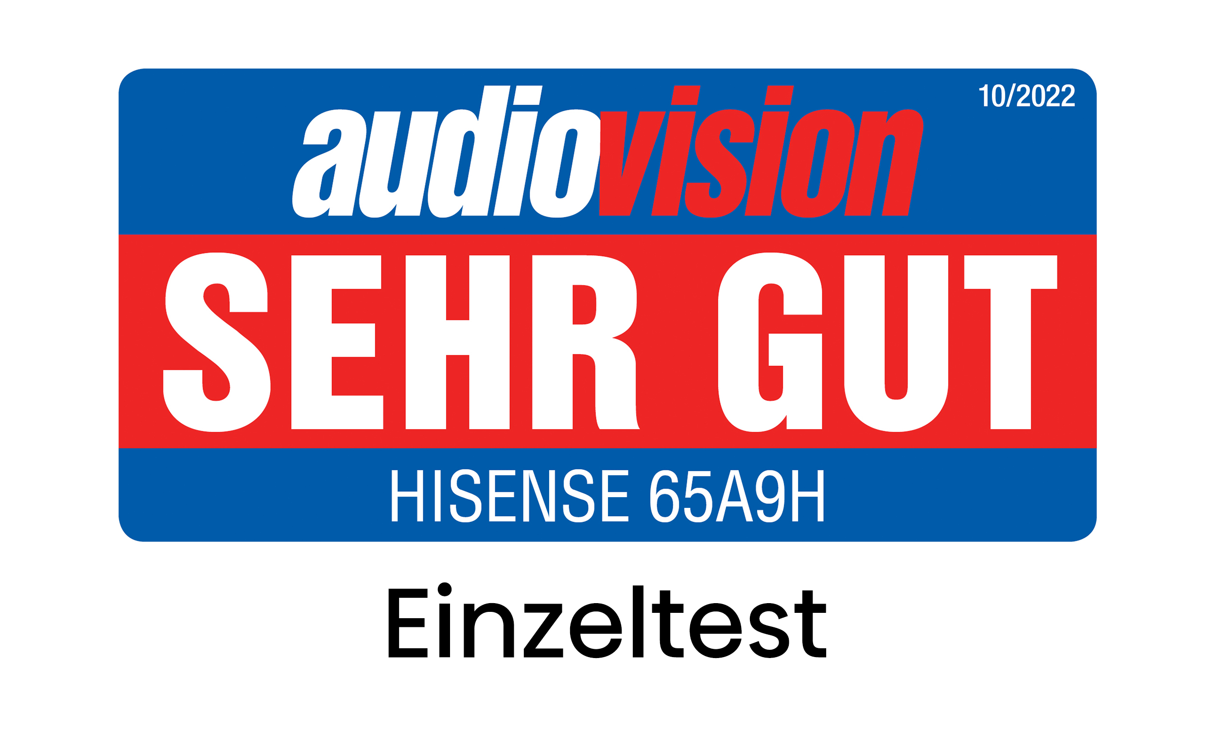 audiovision Test von HISENSE 65A9H, mit 'SEHR GUT' bewertet.