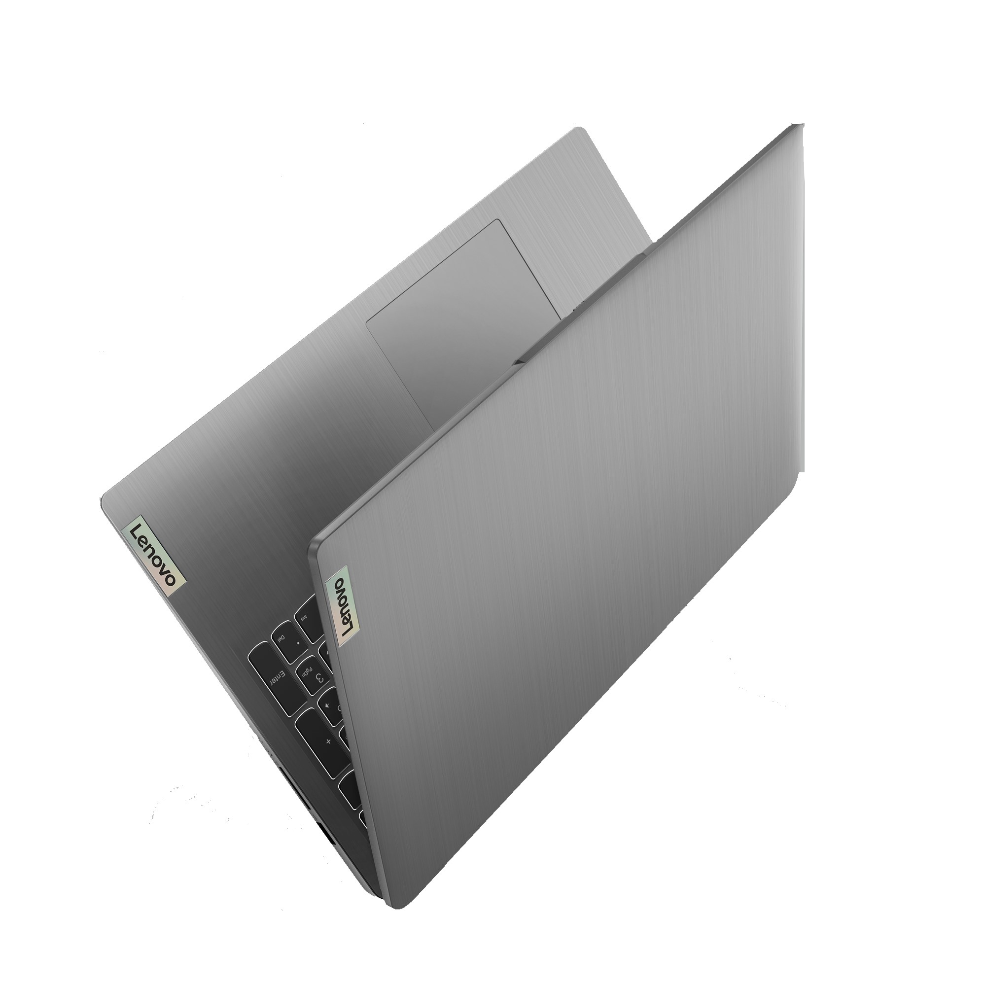 Ein Lenovo-Laptop, geöffnet, mit Tastatur und Bildschirm.